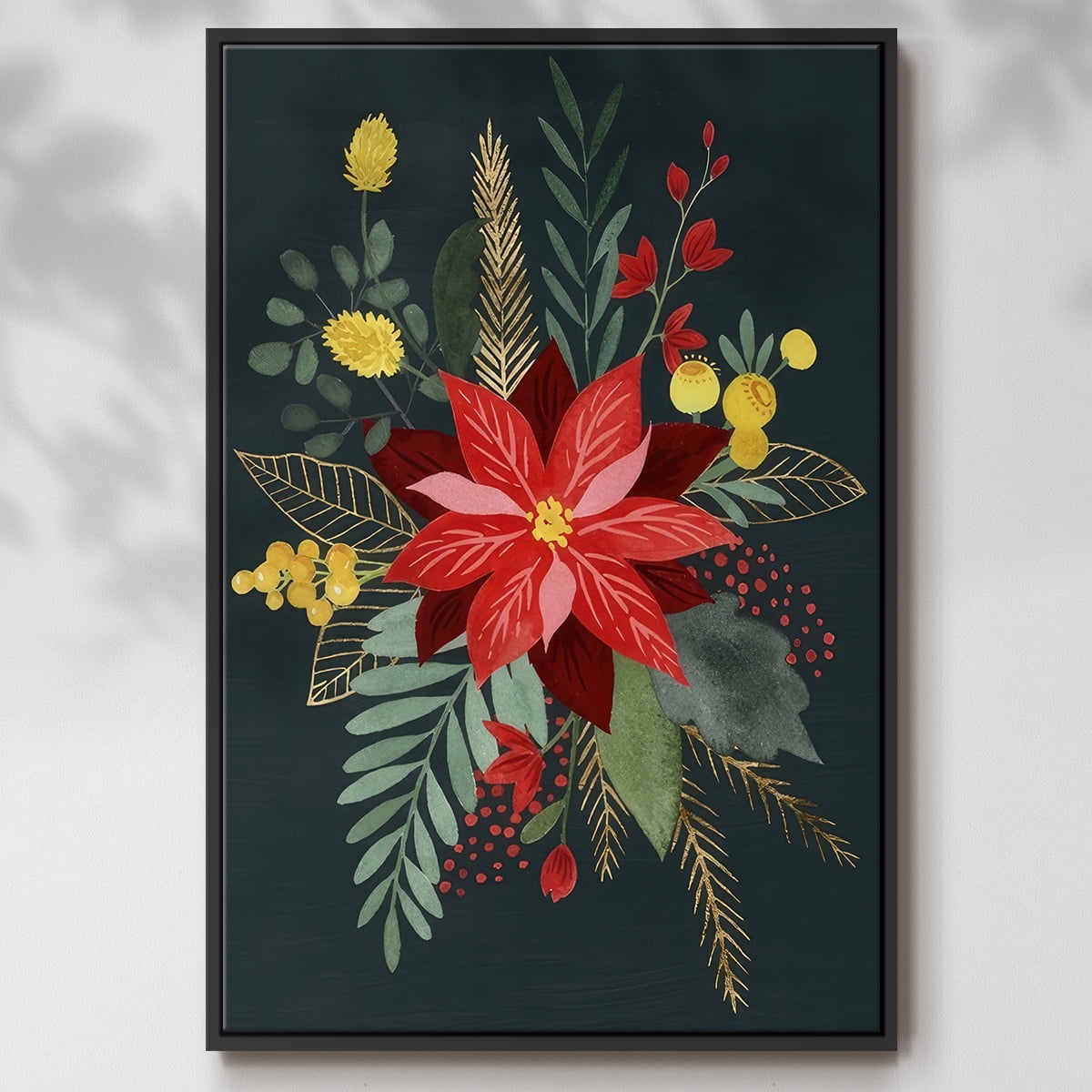 Bright Christmas Night Collection B - Framed Gallery Wrapped Holiday Canvas - 25 x 37 - Black Frame