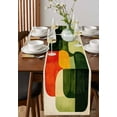 thumbnail image 4 of Green Geometric Table Runner Cotton Linen 108 Inch Holiday Dresser Scarves, Modern Orange Abstract Lines Art Tablerunner for Kitchen Coffee Dining Bedroom Living Room Dinner Scarf Décor 13''x108'', 4 of 9