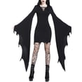 thumbnail image 2 of Womens Bat Wing Long Sleeve Mini Dress Vintage Gothic Hooded Dress Halloween Costumes Party Goth Bodycon Short Dress, 2 of 8