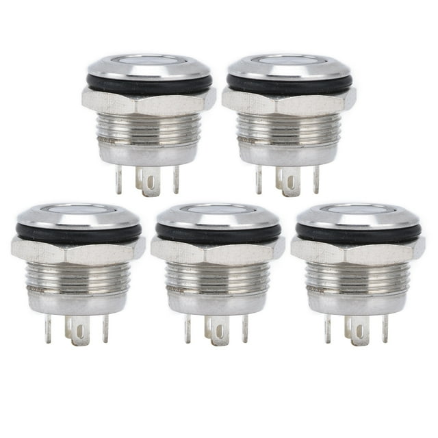 Bouton Poussoir, Bouton en Acier Inoxydable 5Pcs Commutateur Bouton Plat avec LED Puissance Auto-Réinitialisation, Composant Électronique Boutons Poussoirs