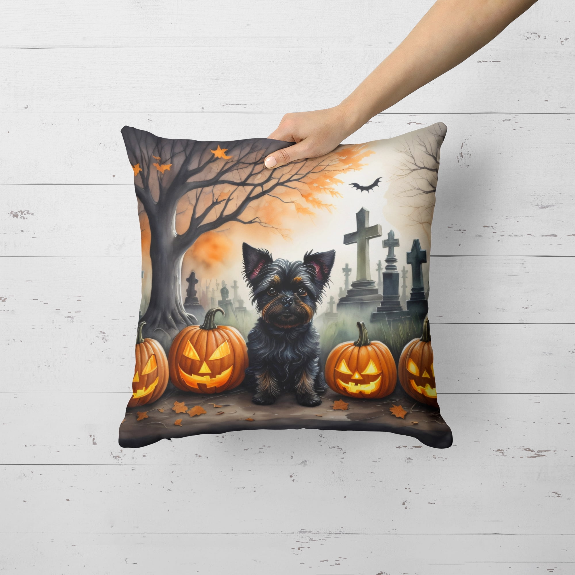 Affenpinscher Spooky Halloween Fabric Decorative Pillow 18 in x 18 in