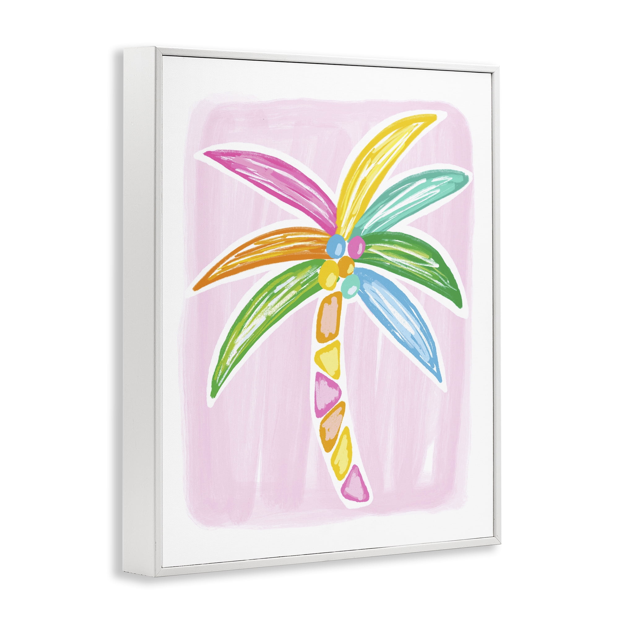 Stupell Industries Pastel Palm on Pink Botanical & Floral Painting White Framed Art Print Wall Art, 24 x 30