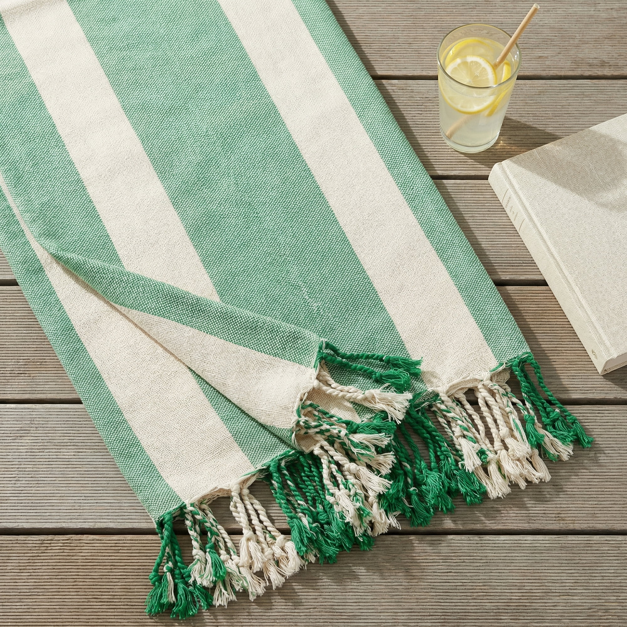 Unique Bargains Stripe Lightweight Absorbent Beach Towel 2 Pack Green/Red 71"x40"