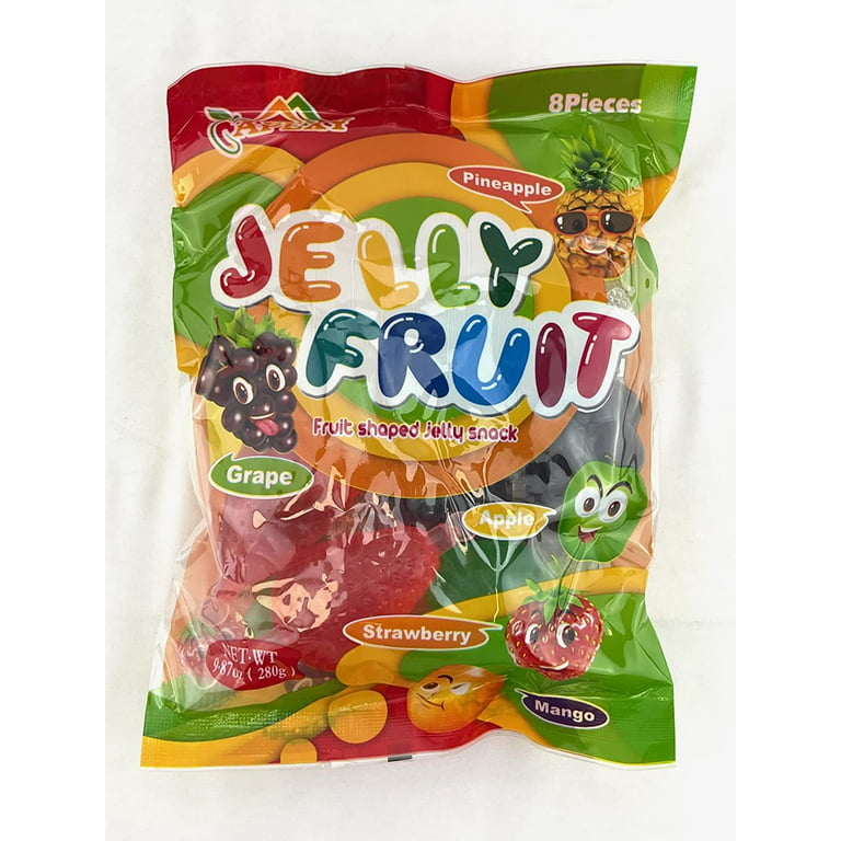 Apexy Jelly Fruit, Tiktok Candy Trend Items, Tik Tok Hit or Miss Challenge,  Assorted Fruit Shaped Jelly, Strawberry, Mango, Apple, Pineapple, Grape.  9.87oz 
