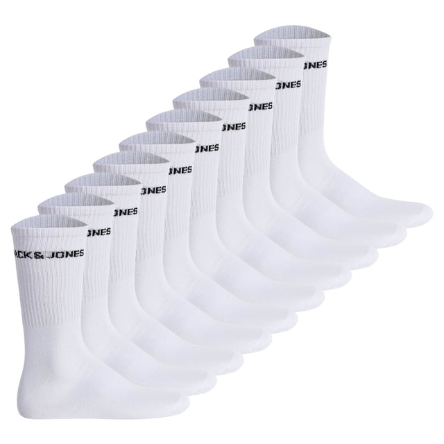 Jack & Jones Hombre Calcetines de Tenis Pack de 10 - JACBASIC LOGO TENNIS SOCK, Talla única Blanco 40-46