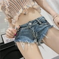 thumbnail image 2 of DHFJKG Women's Jean Shorts Sexy Low Rise Row Hem Flat Front Denim Micro Shorts Nightclub Hot Pants Versatile Bottoms, 2 of 6
