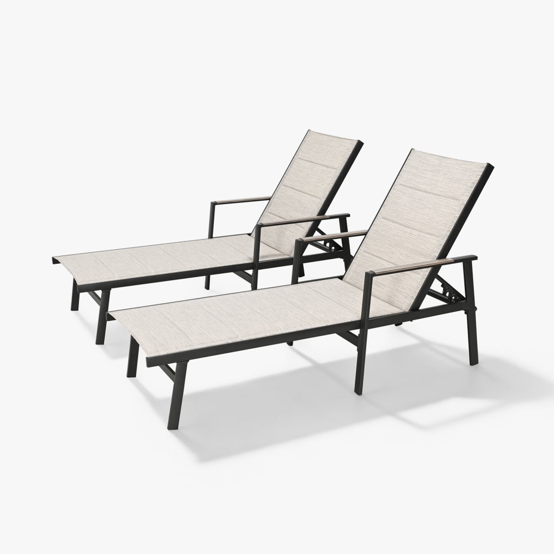 Outdoor Adjustable Recliner Chair Set 2 Pieces – Aluminum Frame, for Patio, Beach, Yard, Pool, Gray