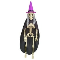 Coollooc Halloween Witch Skeleton Decor, 15.75 inch Full Body Posable Joints Hanging Skeletons for Halloween Decorations, Graveyard Props, Haunted House Accessories, Spooky Scene Party Favors(A)