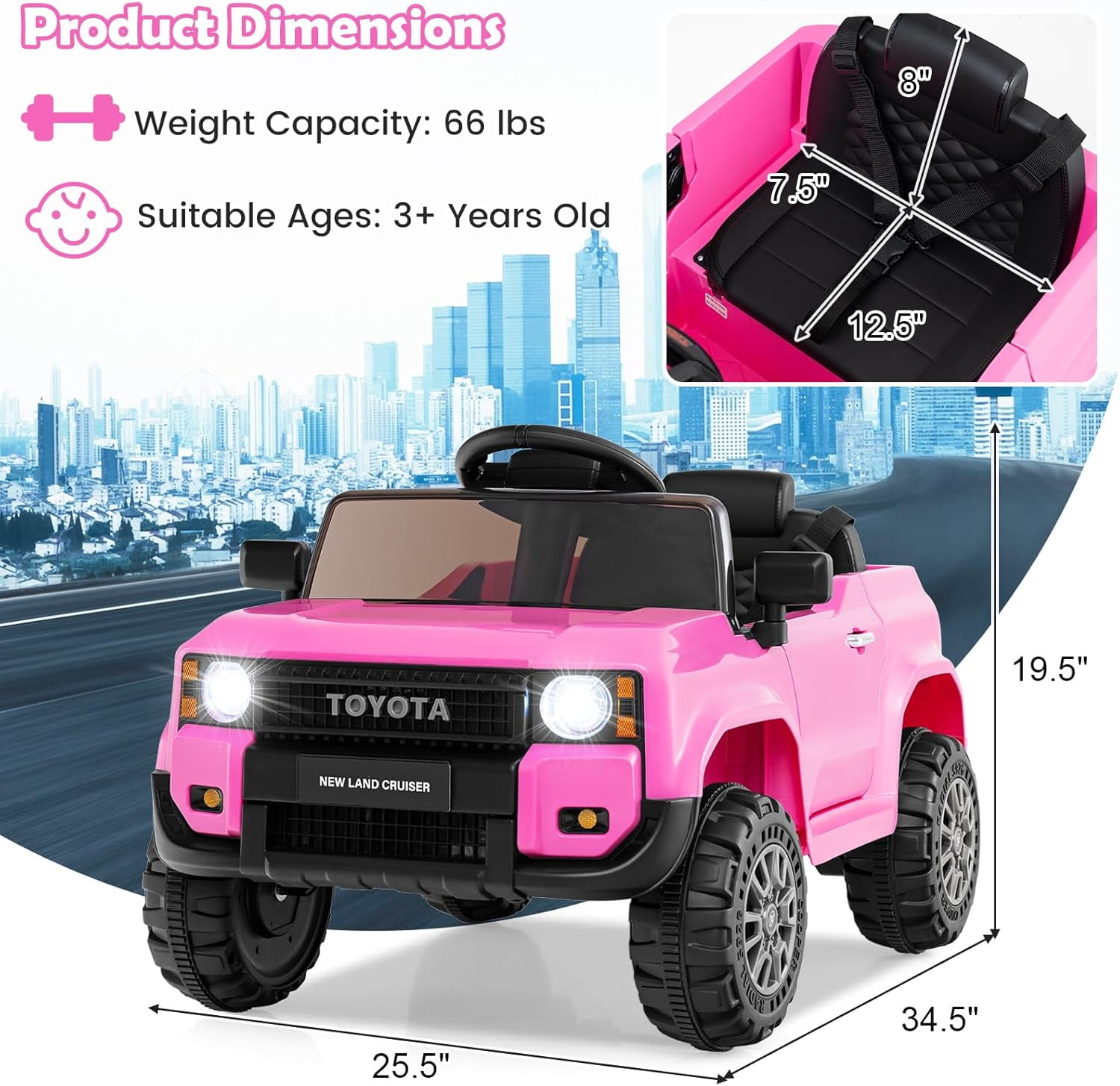 Licensed Toyota Ride on Car by OLAKIDS, Battery Powered Electric Vehicle for Kids with Remote Control, MP3, USB, Power Display, LED Lights, Suspension, Ride on Toy for 3+ Boys Girls