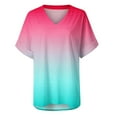 thumbnail image 3 of Womens Summer Tops Gradient V Neck T Shirts Short Sleeve Tshirt Casual Side Split Tunic Tops, 3 of 5