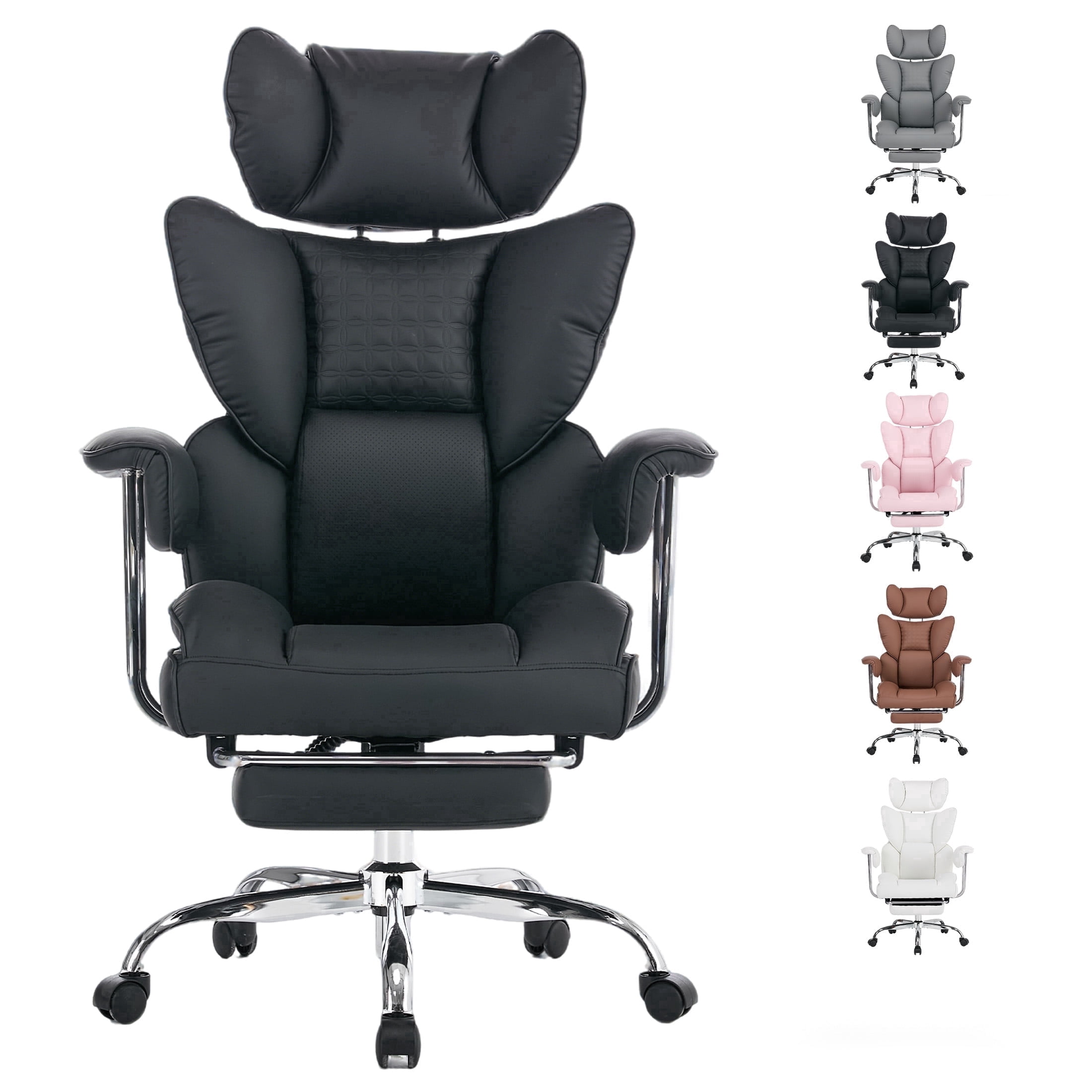 EDX Big and Tall Office Chair, Ergonomic PU Leather Executive Computer Chair with Footrest, Pocket Spring Support, 350 LBS Capacity, For Home Office, Black