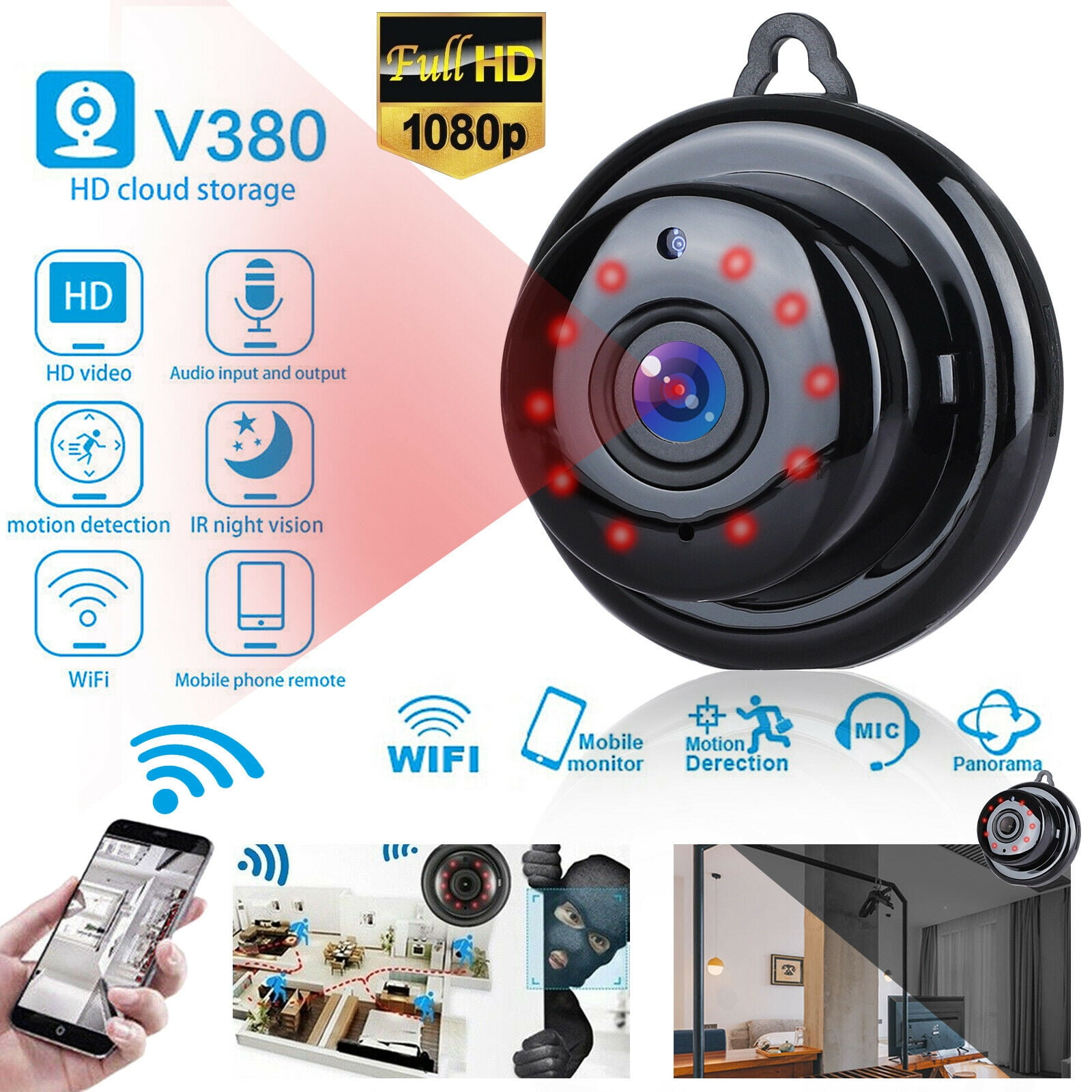 1080P HD Hot Link Remote Surveillance Camera Recorder Support PC/iOS/Android Black with Night Vision and Motion Activated Indoor Use Security Cameras Surveillance Cam for Home Security