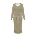 thumbnail image 6 of Women Knitted Long Sleeve Dress Womens Knit Sweater V Neck Wrap Knit Dresses Batwing Sleeve Sweater Dresses, 6 of 9
