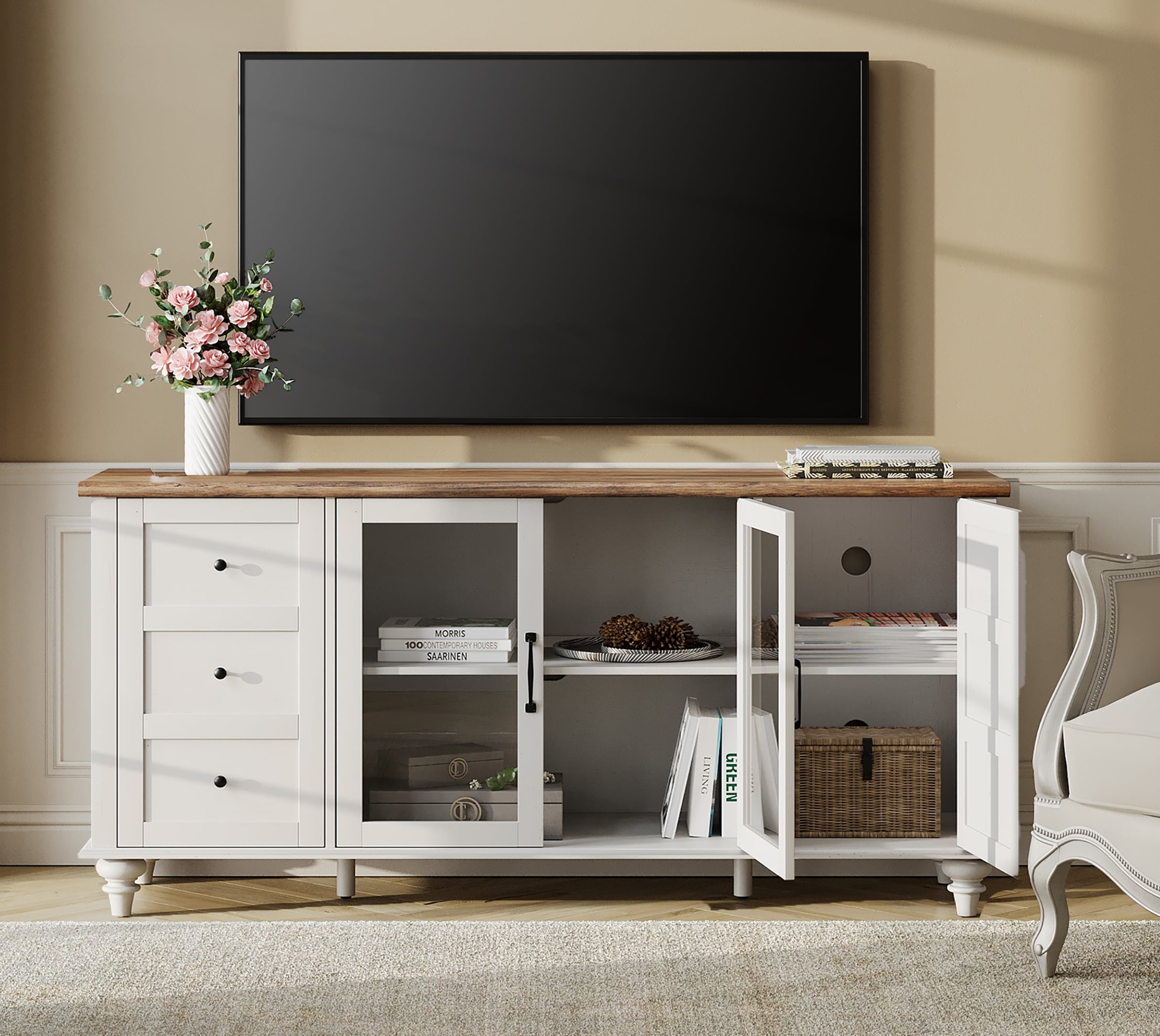 WAMPAT Sideboard Buffet Cabinets with Glass Door, Kitchen