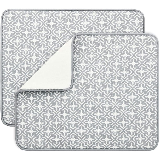 Alfombrillas de secado de platos para mostrador de cocina, escurridor de platos absorbente de microfibra/almohadillas para estante para fregadero, 19.515.8 pulgadas, juego de 2, gris, hoja BANYUO Electrónica