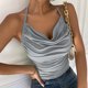 thumbnail image 2 of Camiseta sin mangas con pliegues para mujer, Top sin mangas con cuello Halter, camiseta sin espalda de moda de Color puro, Top con tirantes ajustado gris M, 2 of 6
