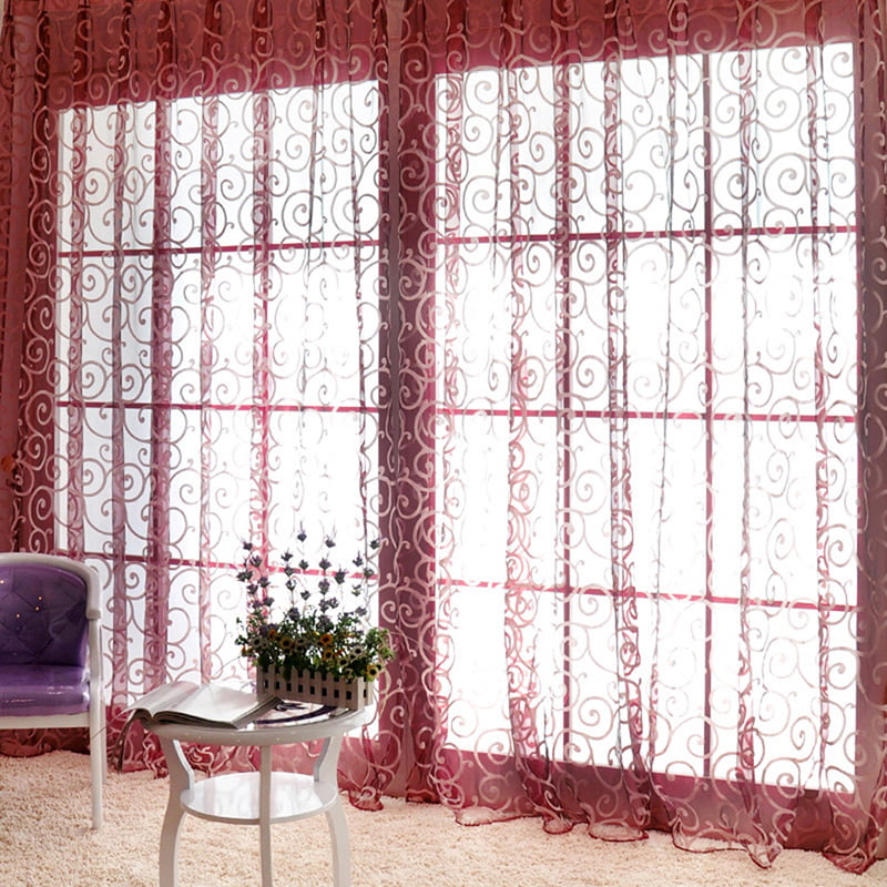 Peony Floral Tulle Voile Door Window Curtain Drape Panel Sheer Scarf Valances 