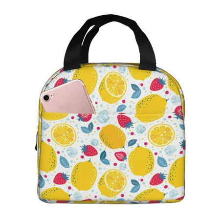 Insulated Lunch Bag for Women Men - Cute Lemon Ice Strawberry Leakproof Cooler Lunch Box for Women Men  Lunch Tote Bags for Work School Picnic Travel