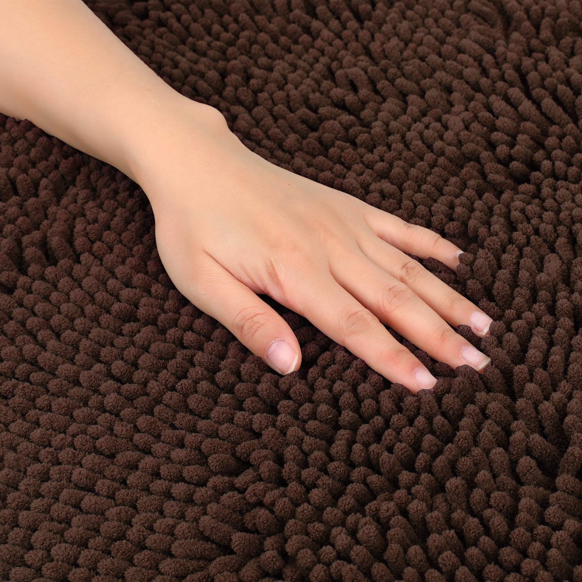 Unique Bargains Oval Plush Bath Mat Soft Non Slip Washable Rug Brown 16" x 24"