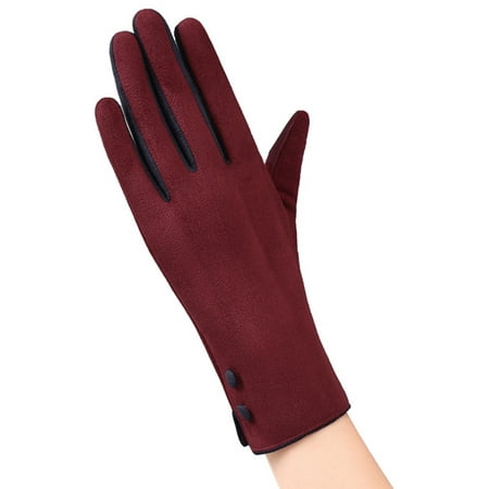 Women Touch Screen Suede Leather Velvet Warm Winter Feast Gloves Fashion Driving Riding