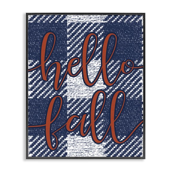 Stupell Industries Cottage Hello Fall Greeting Bold Typography Checker Blue Plaid Black Framed Giclee Art, 11 x 14, by Lil' Rue