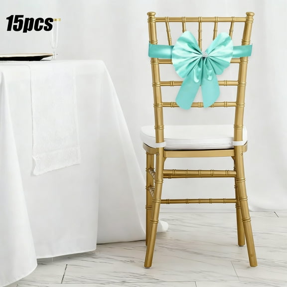 BAOPAI 15pcs No-tie Bow Chair Back Ties Easy Installation Glossy Fabric Multiple Colors For Wedding Banquet Party Decorations