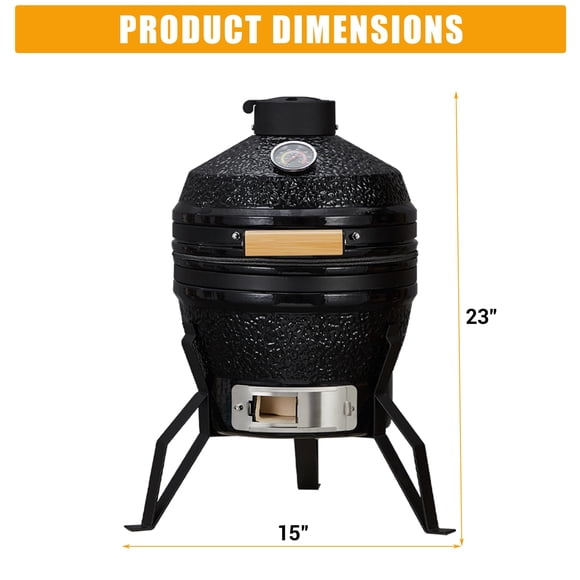 Edtara 13 Inch Ceramic Charcoal Grill and Smoker, Portable Outdoor Bbq With Cast Iron Grates, 10.6" Stainless Cooking Grate, Heat Deflectors, Ash Tool
