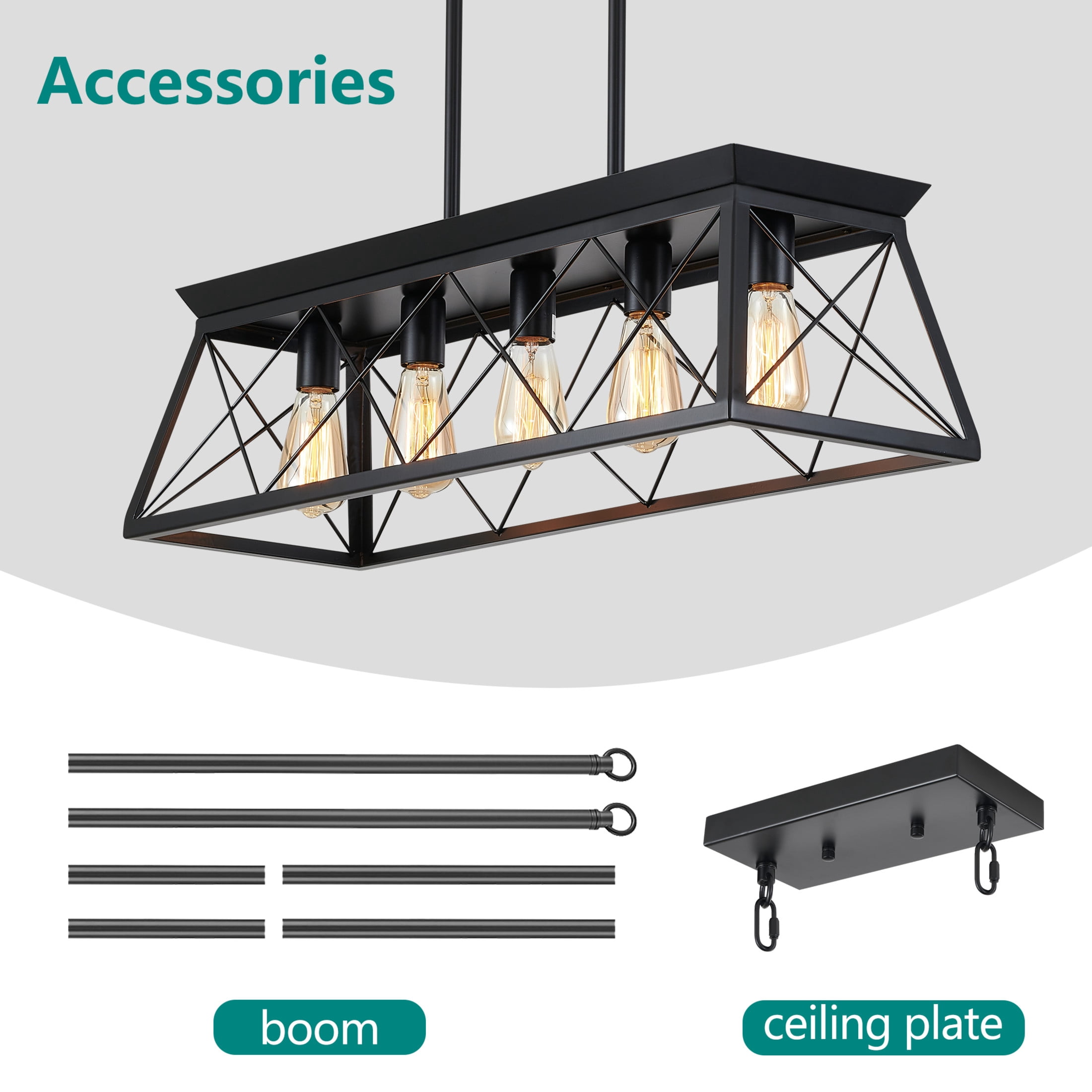 GDF Studio 5-Light E26 Farmhouse Chandelier, Rustic Kitchen Island Pendant Light with Adjustable Height, Black