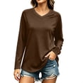 thumbnail image 2 of Women's Solid Color V Neck Raglan Long Sleeve Casual Layering T Shirt Top,Brown,Women's Plus Size L, 2 of 6
