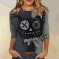 thumbnail image 2 of Halloween Shirts Women Plus Size Funny 3/4 Sleeve Tops Spooky Black Cat Printed Pullover Horror Round Neck T Shirts Holiday Three Quarter Length Blouses, S, 2 of 5