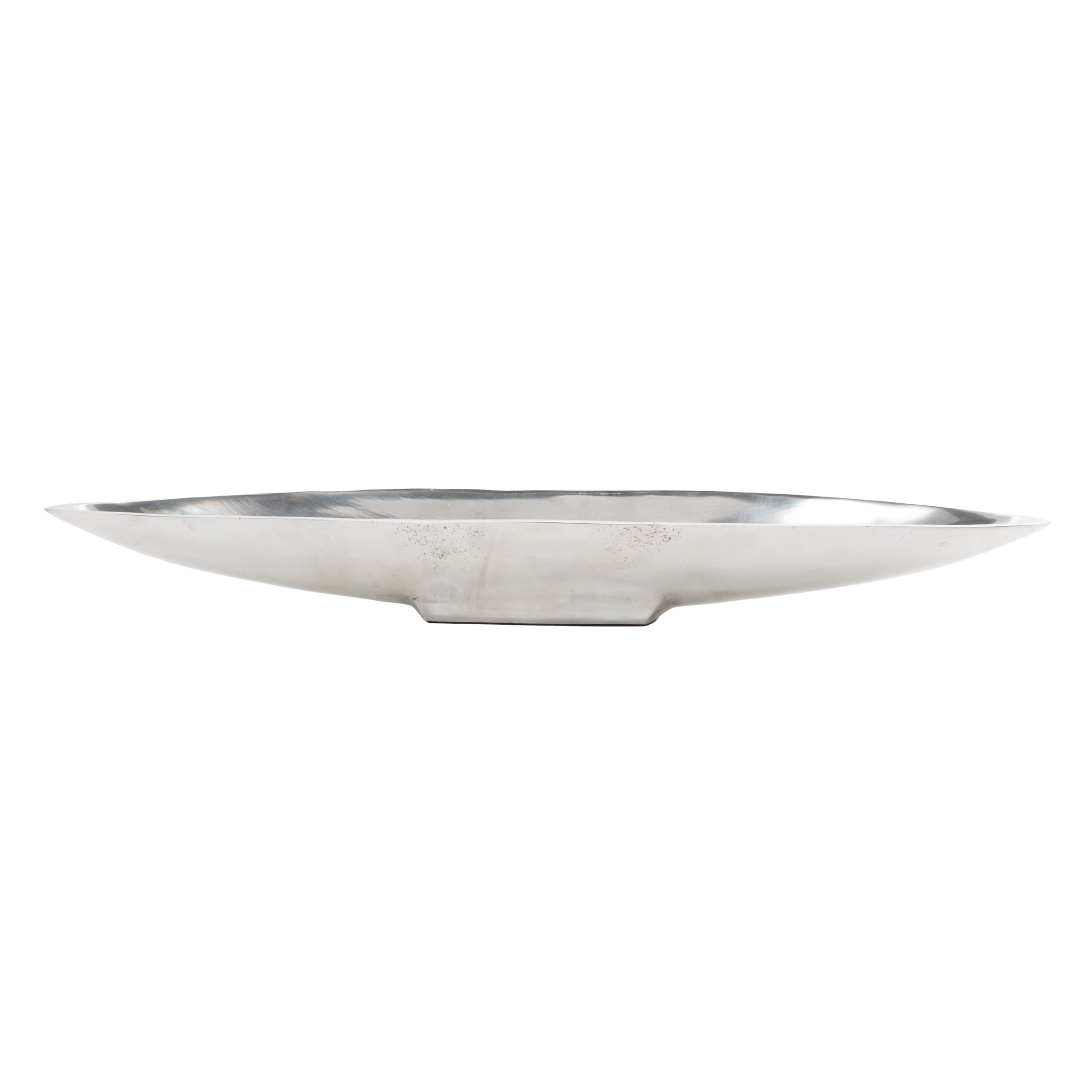 DecMode 29" x 5" Silver Aluminum Metal Sleek Boat Tray with Elevated Base, 1-Piece