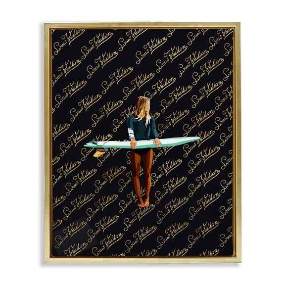 Stupell Industries Contemporary Glam Girl with Surfboard Gold Floating Frame Canvas Art, 25 x 31, by Amelia Noyes