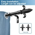 thumbnail image 5 of Urbanest Cast Forged Iron Curtain Rod with Fleur de Lis Finials – Heavy-Duty Decorative Designer Drapery Rod, Adjustable Metal Window Rod Set, 3/4" Diameter, 28" to 48", Matte Black, 5 of 6