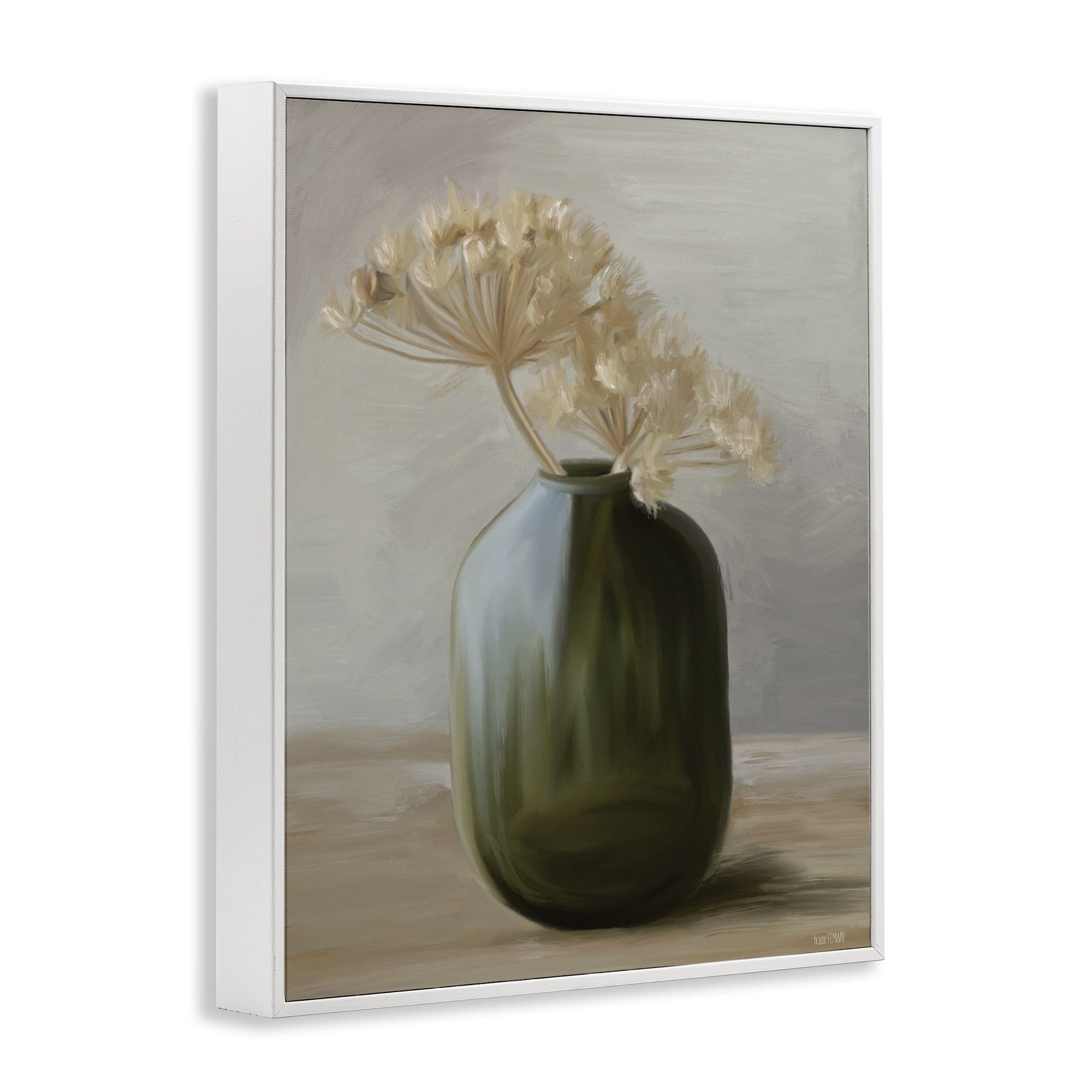 Stupell Industries Dried Blooms in Green Vase White Framed Giclee Art, design by House Fenway