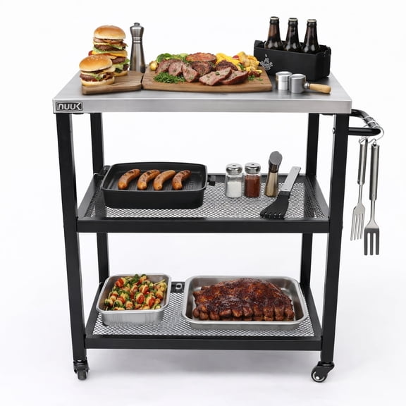 NUUK 30IN Stainless Steel Outdoor Portable BBQ Grill Table and Cart, Food Prep Station and Pizza Oven Table