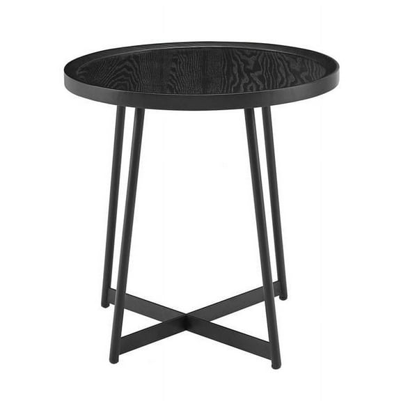 HomeRoots Black Ash Wood & Black Round Side Table, 21.66 x 21.66 x 22.05 in.