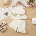 thumbnail image 2 of kpoplk Girls Summer 2 Piece Play Set Sleeveless Sweetheart Neck Flutter Sleeve Top and Cotton Blend Shorts(Beige,4-5 Y), 2 of 8