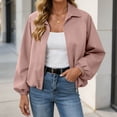 thumbnail image 4 of Chiccall Jackets for Women Fall Winter Fashion Long Sleeve Coats Casual Lapel Full Zip Up Bomber Jacket with Pockets Pink 3XL, 4 of 9