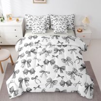 Homewish Cute Bow Twin Bedding Sets 7-Piece for Preppy Children Kids,Kawaii Bow-Tie Bedding Comforter Set Microfiber,Dreamy Princess Breathable Sheet Sets,Luxury Bedroom Decor,Reversible