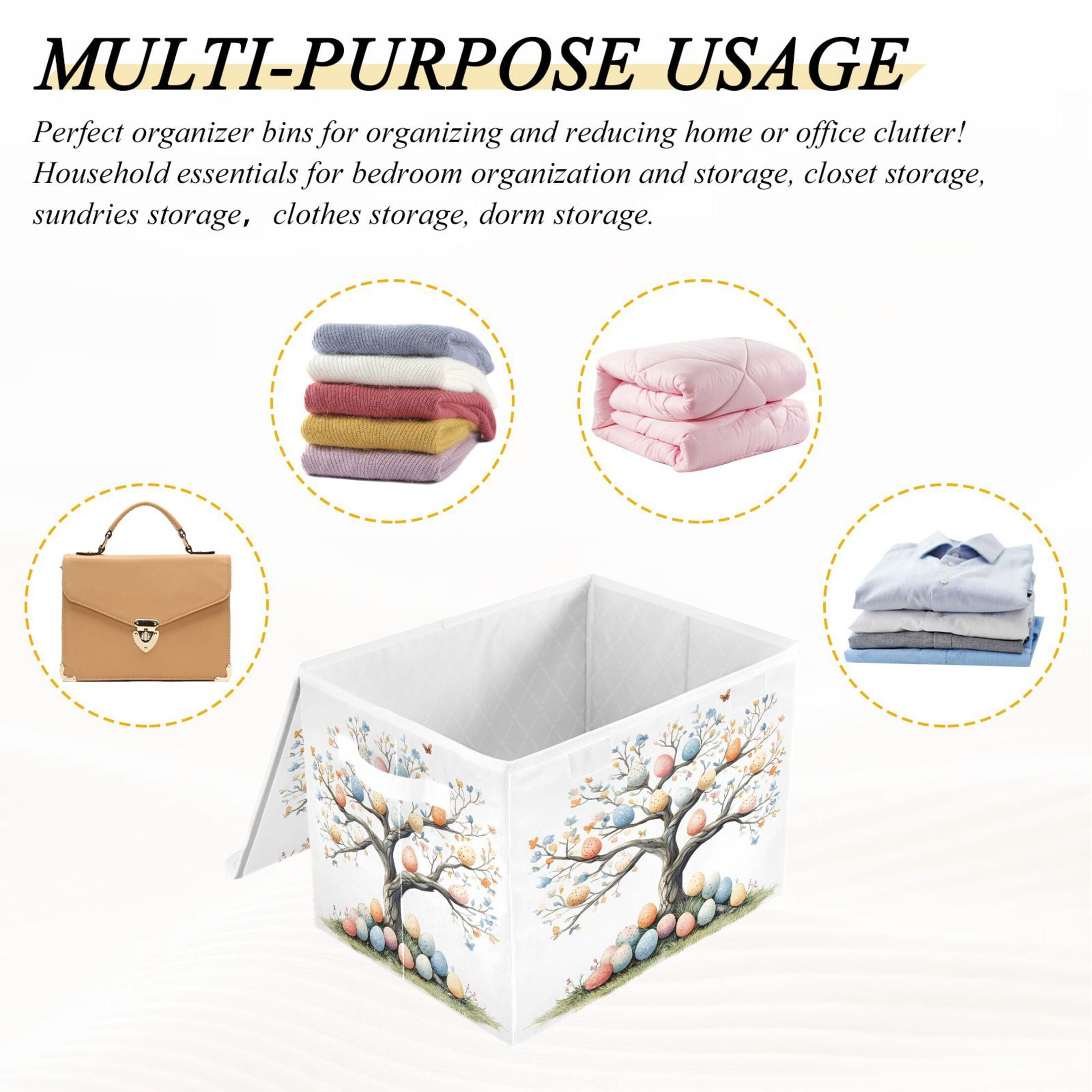 Ryvnso Easter Eggs Tree Large Lidded Foldable Storage Baskets Cubes Boxes Lids Bin for Home