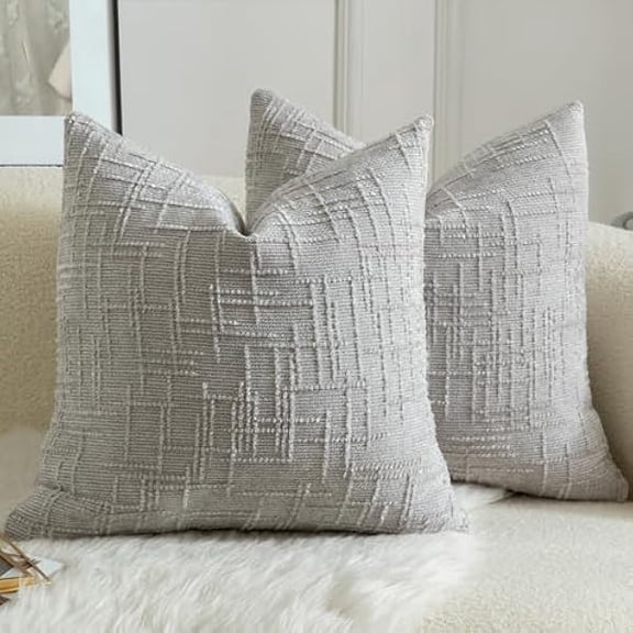 Eryueer Pack of 2 Solid Decorative Soft Chenille Light Gray Cushion Covers 45x45cm 18x18 Inch Lumbar Accent Solid Throw Pillow Case Soft Cozy Luxury Pillow Covers for Sofa Couch Bedroom