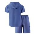 thumbnail image 4 of Men's 2 Pieces Cotton Linen Set Casual Short Sleeve Button up Shirts Hoodie Beach Yoga Cargo Shorts Summer Outfits Size 3XL Blue, 4 of 5