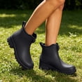 thumbnail image 2 of Trendy Ladies Shiny Gloss Slip on Ankle Rain Wellies Deep Tread Chunky Thick Platform Sole Waterproof Booties Easy Clean Sturdy Footwear for All Weather Casual Outdoor Shoes Black 7(38), 2 of 8