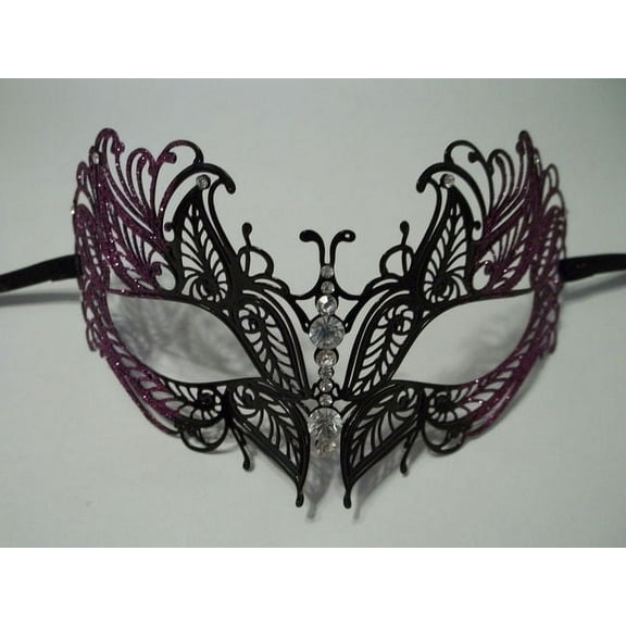 Purple Black Crystal Masquerade Mardi Gras Mask Venetian Metal Filigree