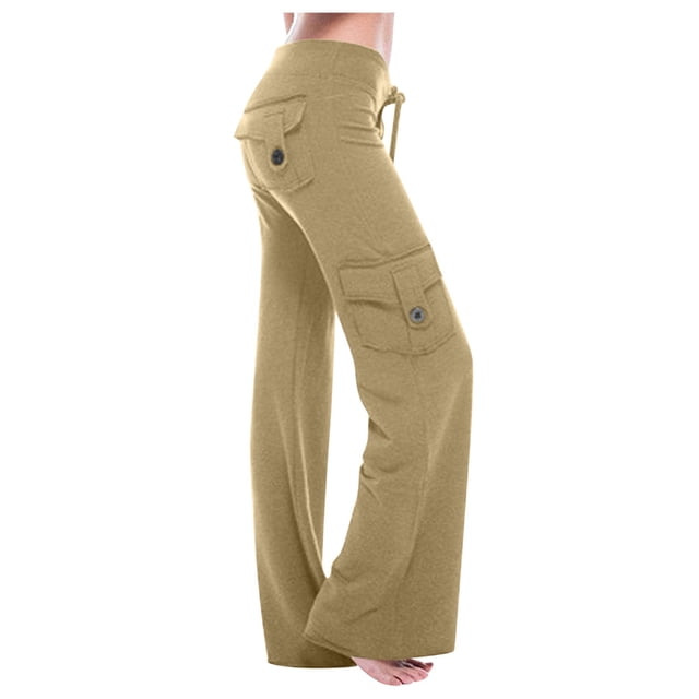 Pantalones de yoga anchos para mujer con bolsillos cargo - Poliéster spandex, cintura elástica, pantalones palazzo elásticos, aptos para el gimnasio/entrenamiento/uso informal