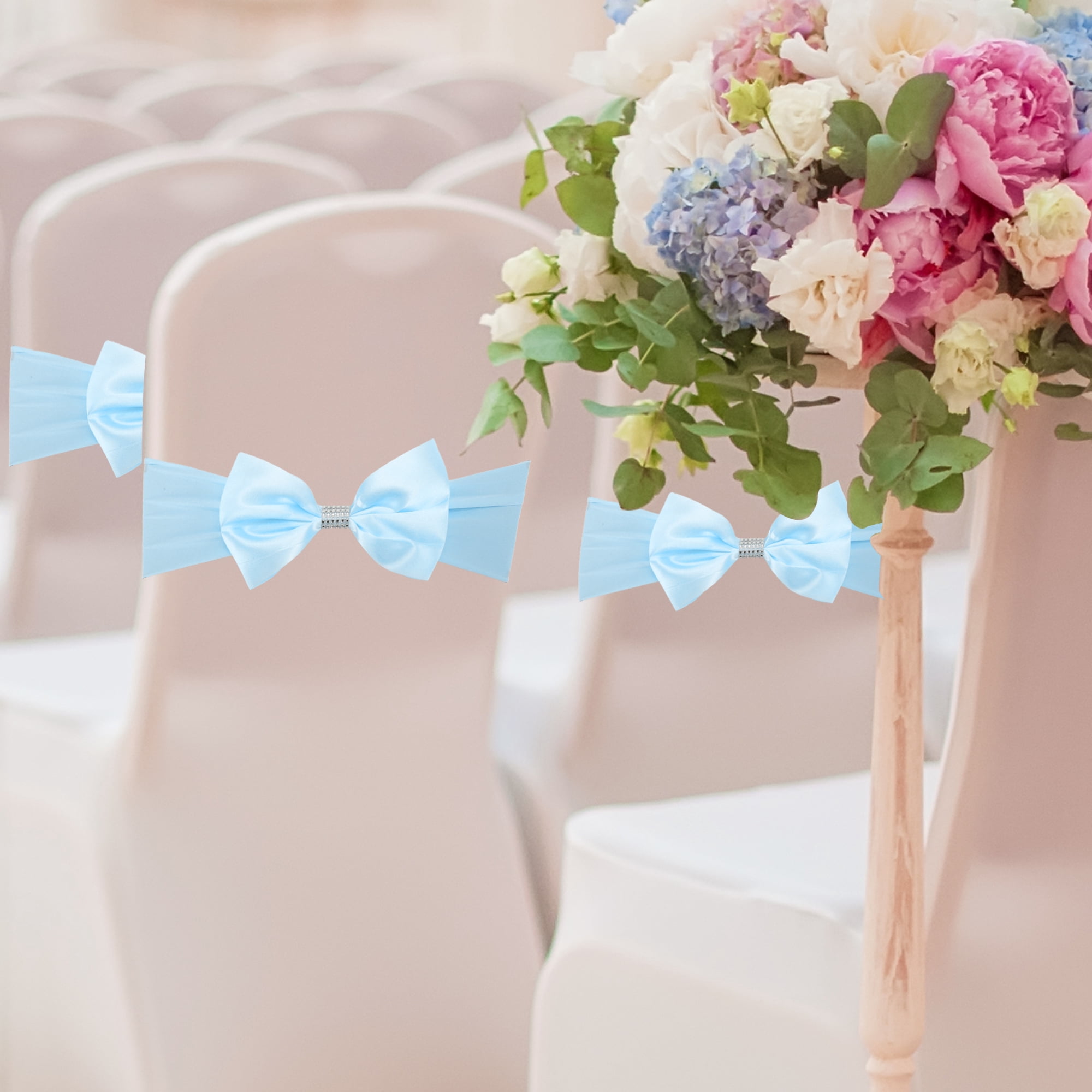 Unique Bargains 10Pcs Chair Sashes Bow Stretch Cover Band for Wedding Christmas Dark Blue