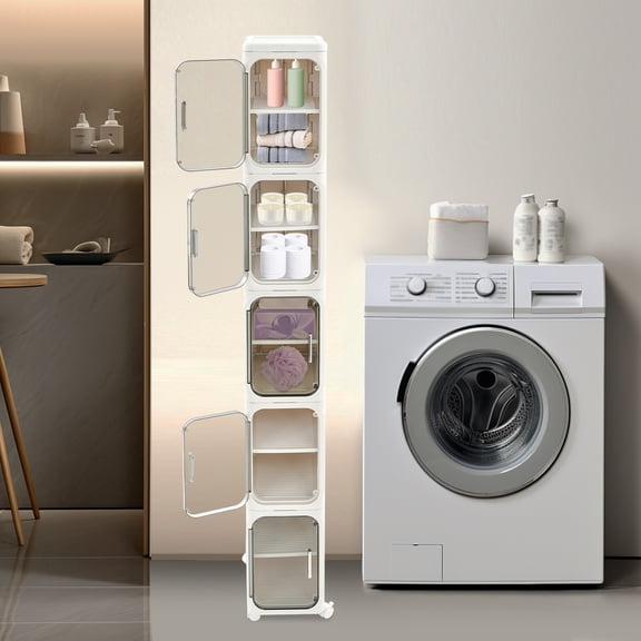 1 PCS 5-Tier Tall Narrow Storage Cabinet, Slim Storage Cabinet with Wheels, Narrow Organizer for Small Space, Bathroom, Kitchen, Laundry