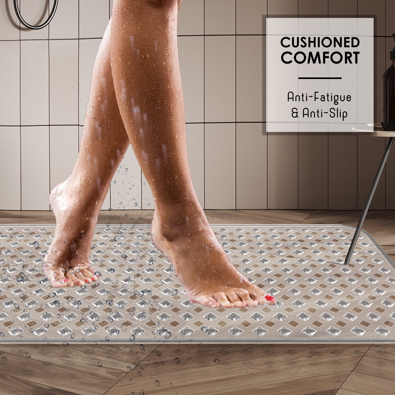 (2 pack) Virtu Non-Slip Mold Resistant Bathtub Mat With Suction Cups and Drain Holes, Heavy Duty Shower Mat, Clear