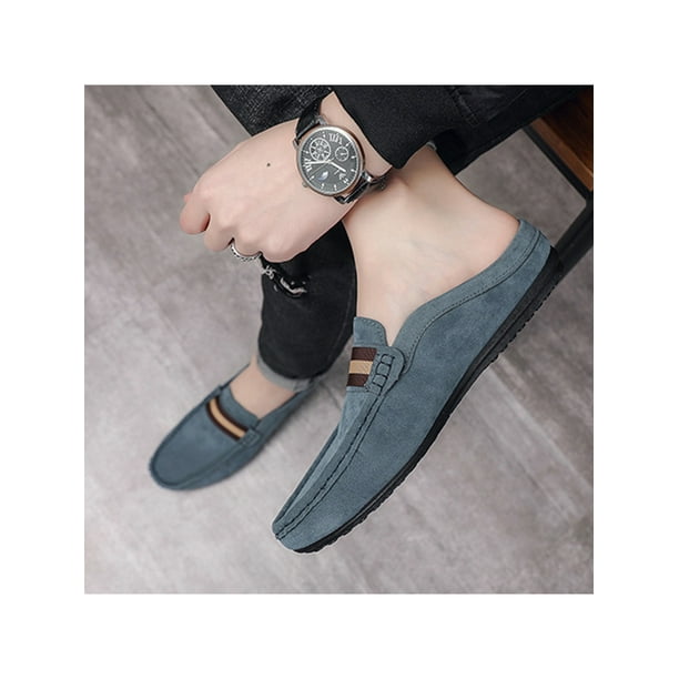 LUXUR Mens Mules Moccasin Loafers Closed Toe Flats Casual Boat Shoes Men Slide Slippers Blue 9
