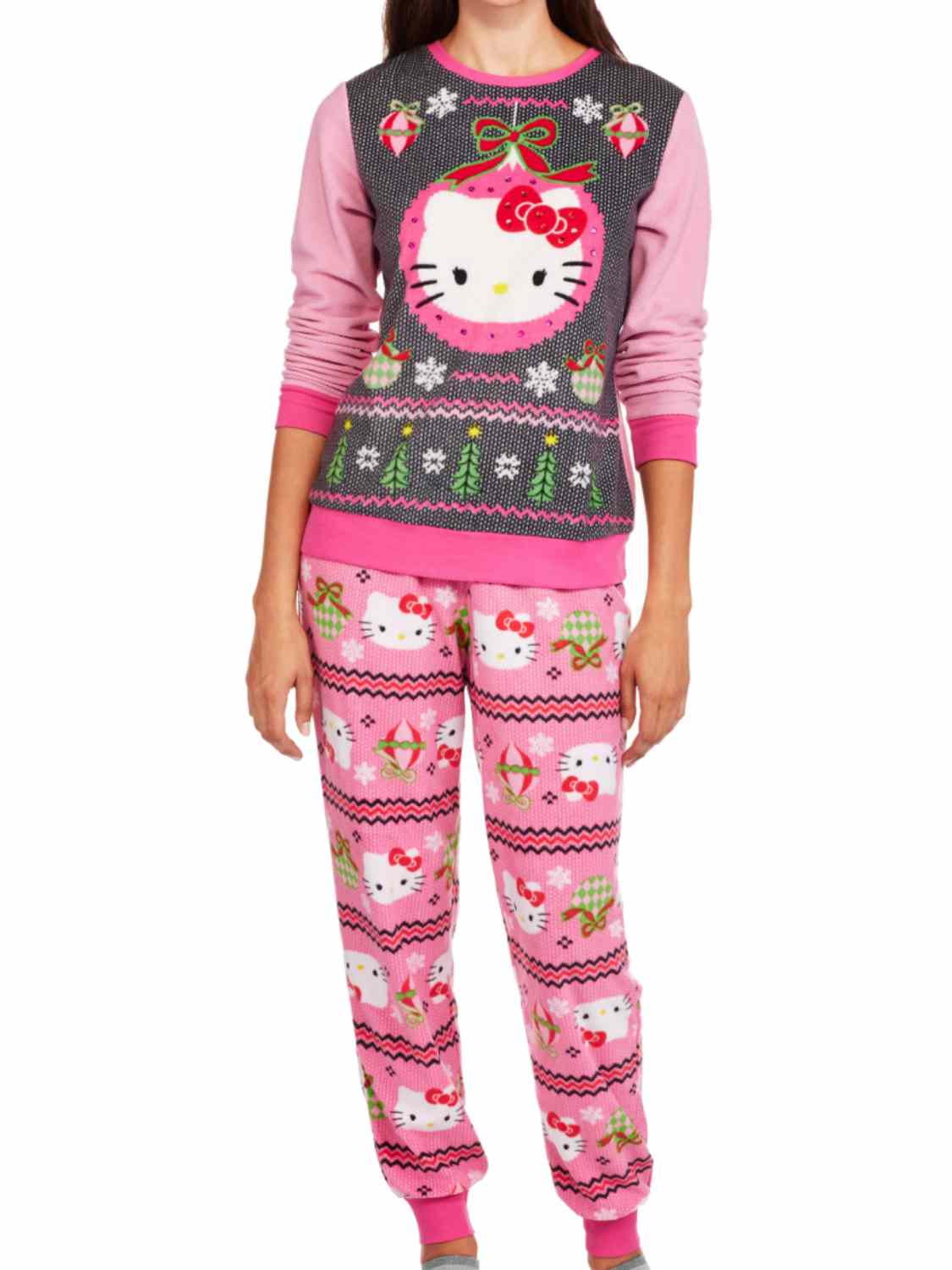 Womens Fleece Ugly Sweater Pajamas Holiday Sleep Set